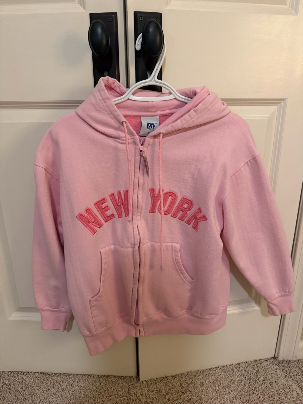 Girls' Pink Zip Hoodie with 'New York' Appliqué